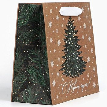 Пакет крафтовый квадратный "Новогодняя красавица", 22х22х11см 1шт