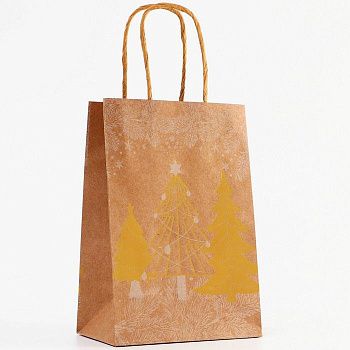 Пакет крафт с зол.теснением "Рождественский лес", 15х21х8 1шт